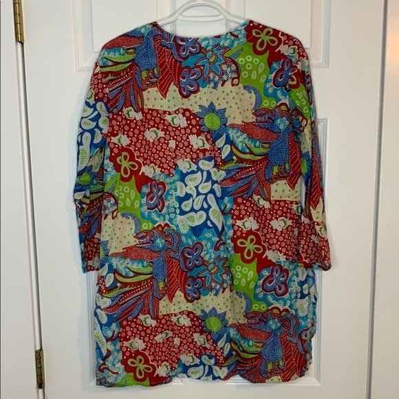 Red Blue Green Boxy 3/4 Sleeve Tunic Made in India 100% Cotton NEW with Tags - Picture 6 of 7